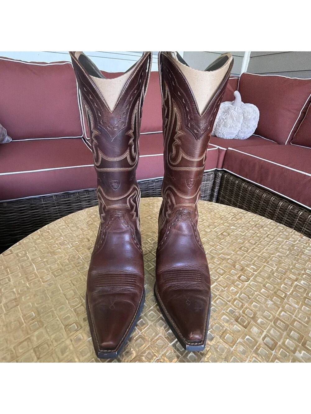 Ariat Womens Brown Leather Mid-Calf Pull On Cowgirl Western Boots Size 9B In Box
